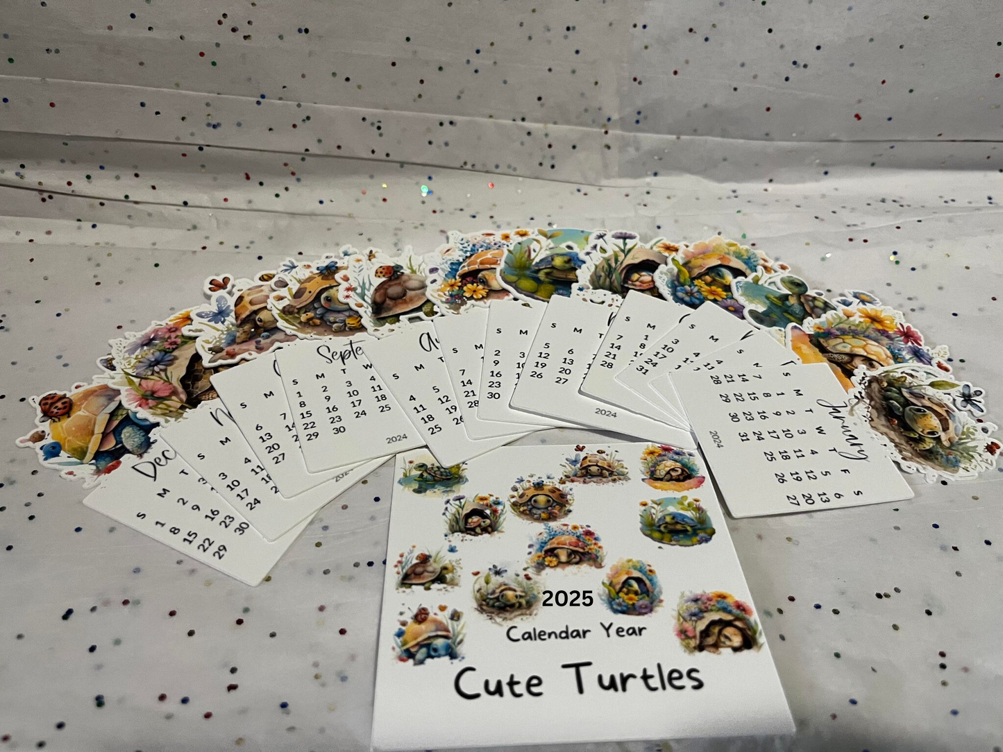 Cute Turtle cut desk calendar 2025 W/ Stand