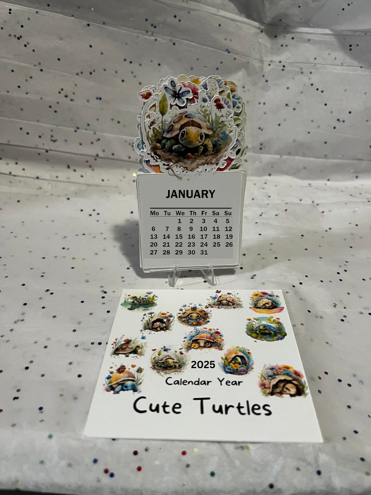 Cute Turtle cut desk calendar 2025 W/ Stand