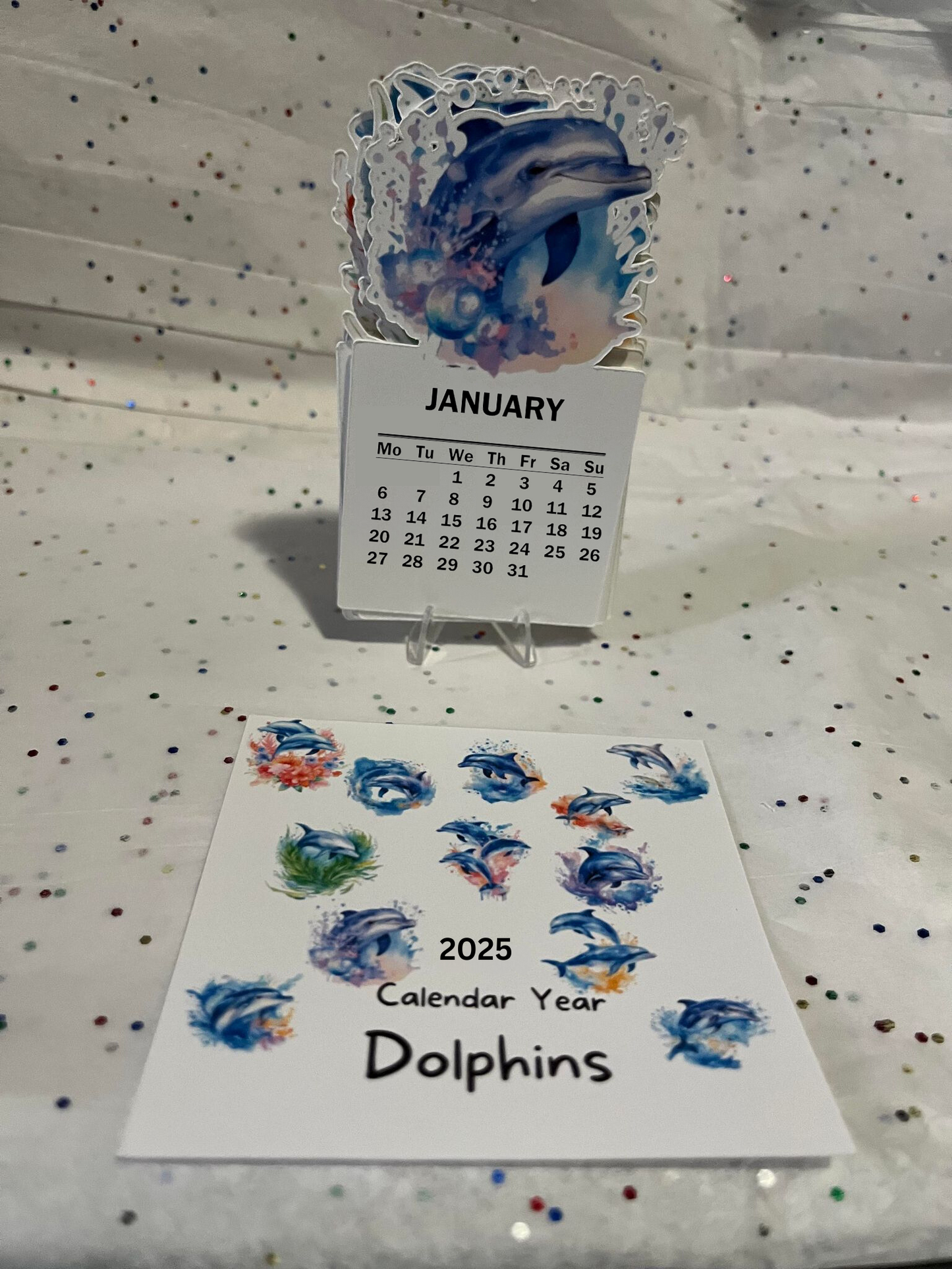 Dolphin cut desk calendar 2025 W/ Stand