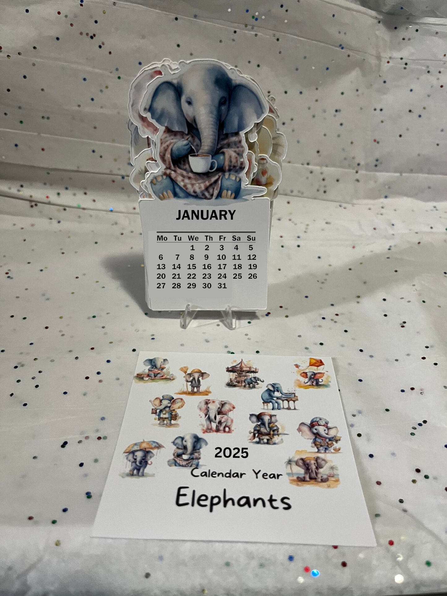 Elephant cut desk calendar 2025 W/ Stand