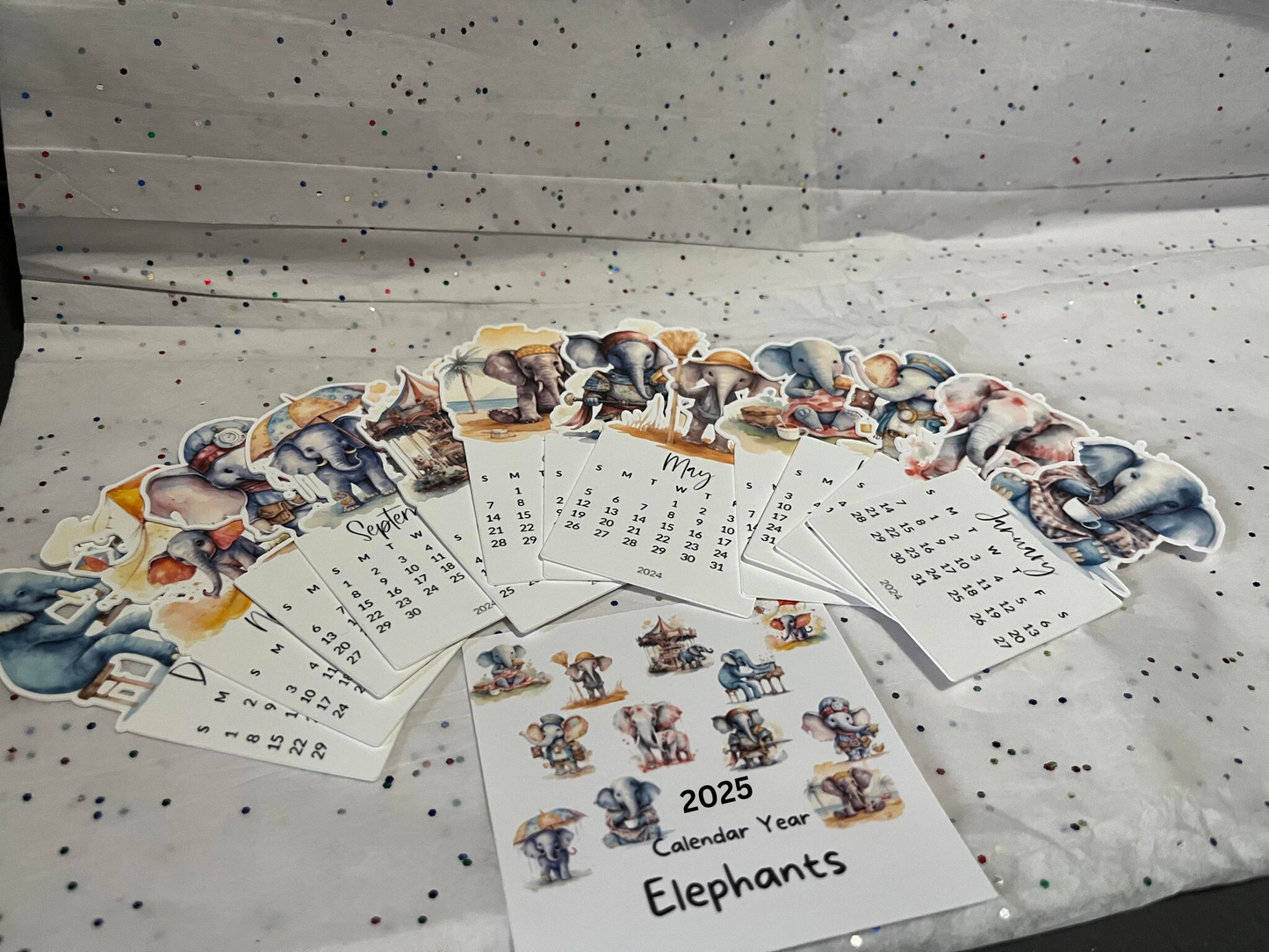 Elephant cut desk calendar 2025 W/ Stand