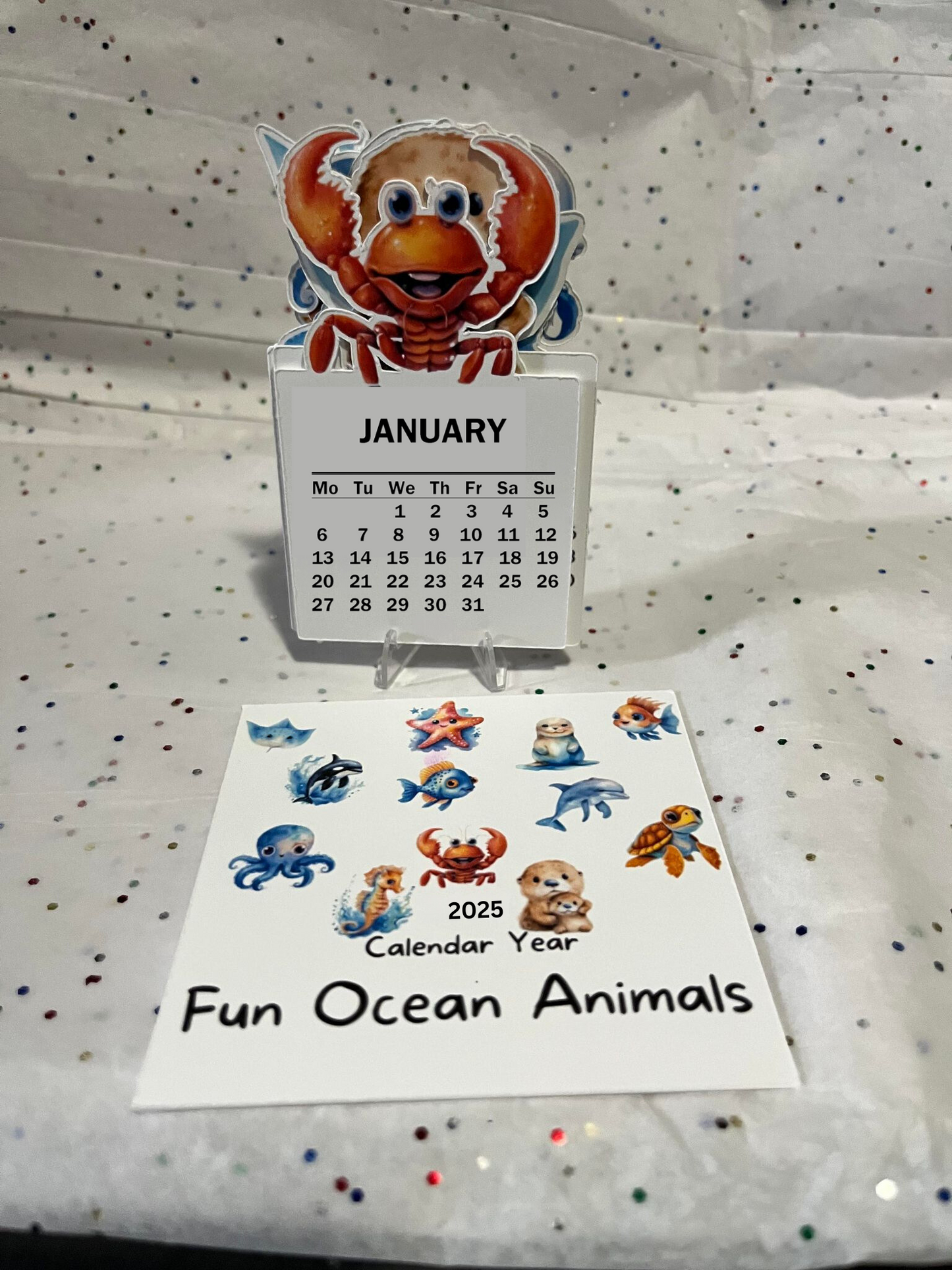 Fun Ocean Animal die cut desk calendar 2025 W/ Stand