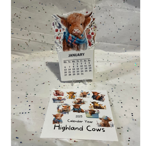 Highland Cow die cut desk calendar 2025 W/ Stand