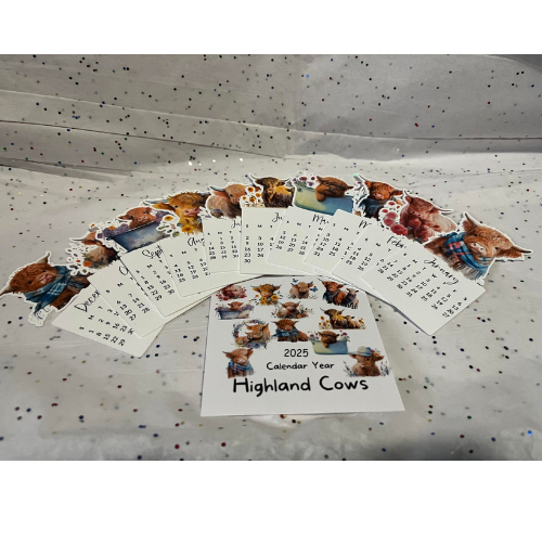 Highland Cow die cut desk calendar 2025 W/ Stand