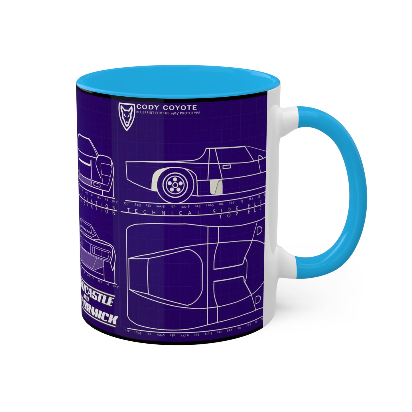 Coyote X Hardcastle and McCormick Blue Print Colorful Mugs, 11oz