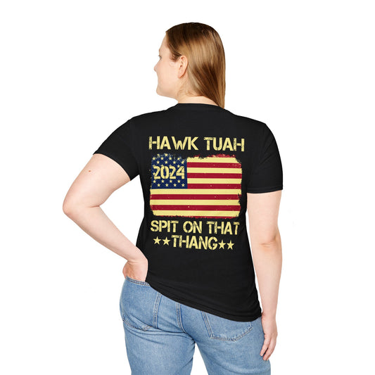 Hawk Tuah American Flag Unisex Softstyle T-Shirt