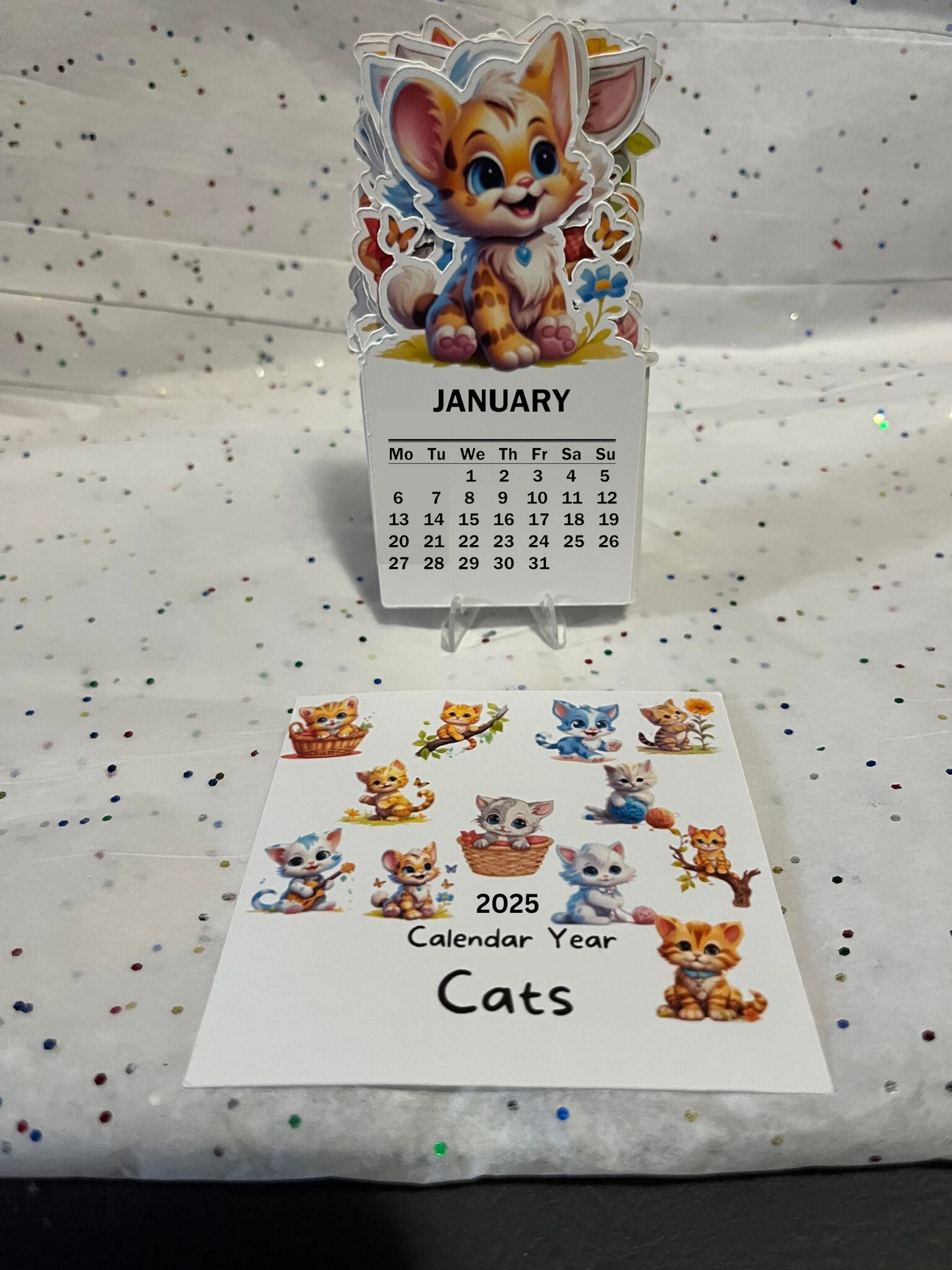 Cute Cat die cut desk calendar 2025 W/ Stand