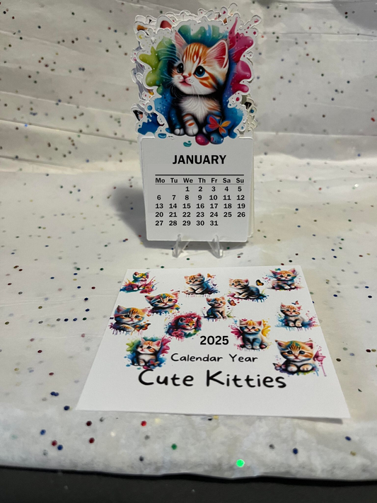 Cute Colorful Kitten die cut desk calendar 2025 W/ Stand