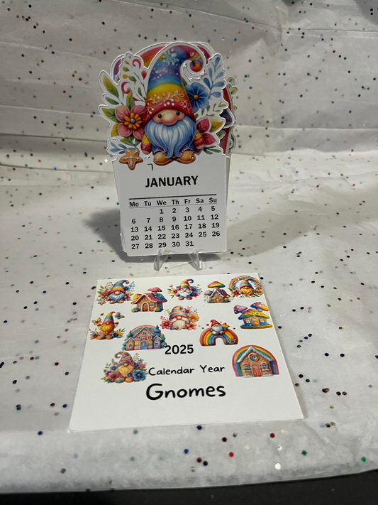 Colorful Gnomes cut desk calendar 2025 W/ Stand