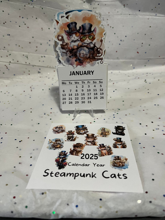 Steampunk Cat die cut desk calendar 2025 W/ Stand