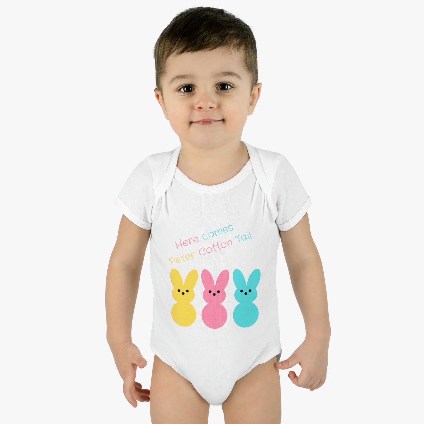 Here Comes Peter Cotton Tail Easter Infant Baby Rib Bodysuit